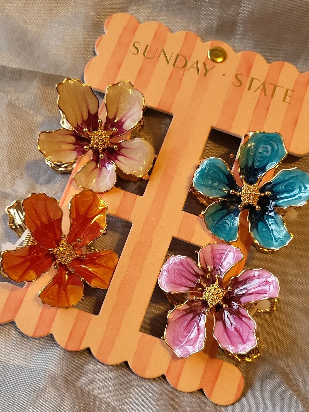 Sunday State Floral Enamel Hair Clips Violet, Teal, Orange, Cream